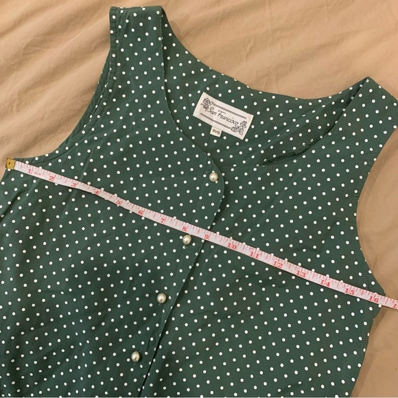 Vintage 90s San Francisco Polka Dot Button Front Drop Waist Midi Dress - Picture 7 of 8